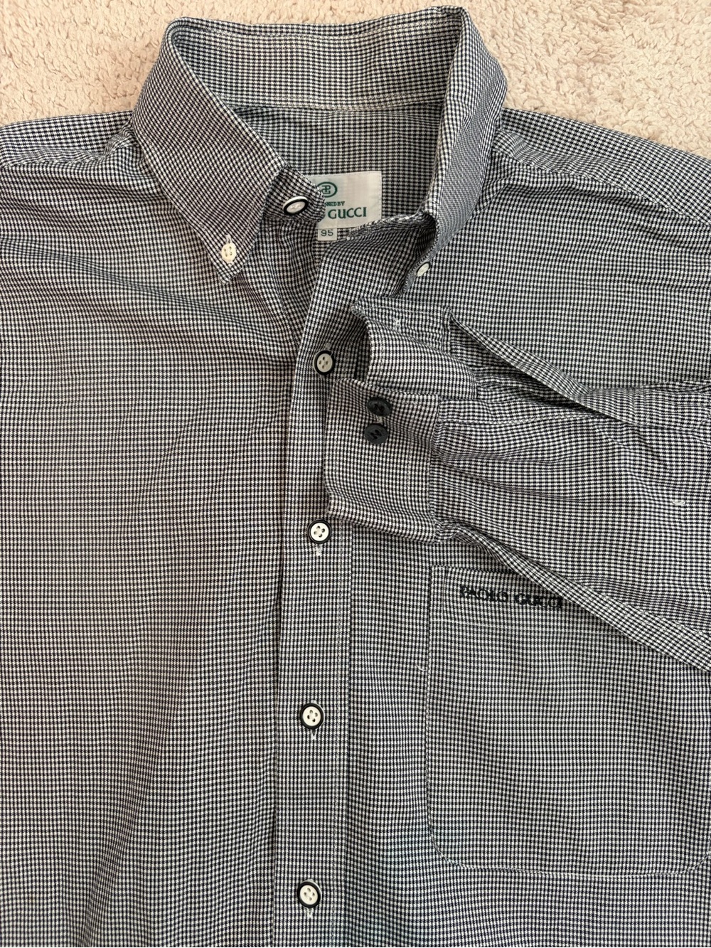 Paolo Gucci Vintage Long Sleeve‎ Button Down Men's Shirt Checked Size 95 (Small)